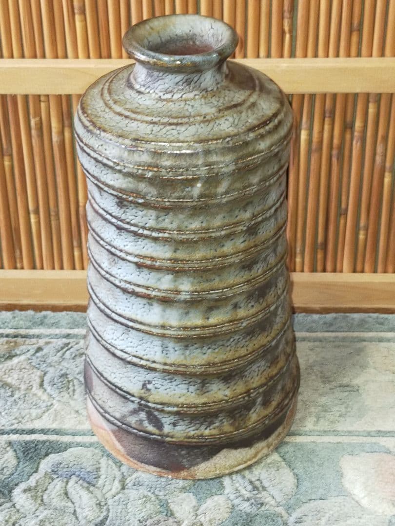 ♥花瓶 　加藤 康景 （正治）鼠志野　箱付き　花器　志野　骨董品