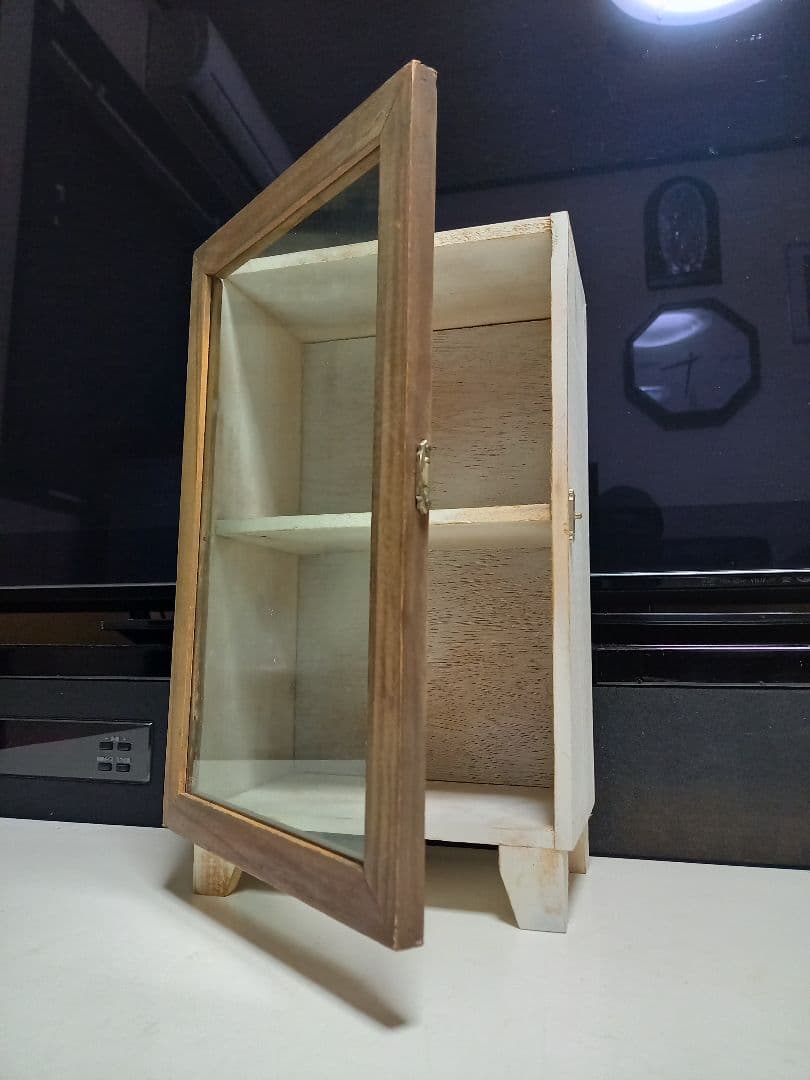 フレンチ　シャビー　ウッド　ディスプレイ　卓上　ソーダガラス　ショーケース