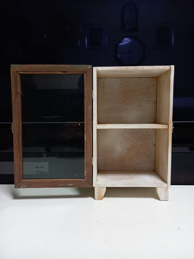 フレンチ　シャビー　ウッド　ディスプレイ　卓上　ソーダガラス　ショーケース