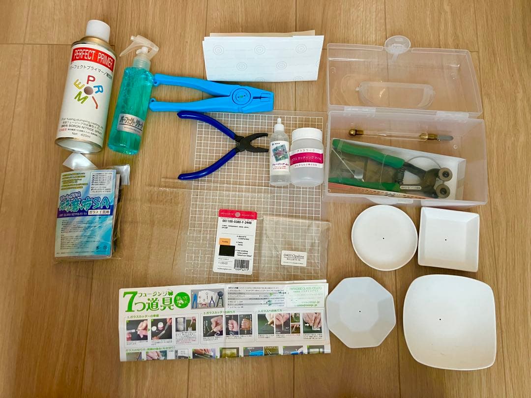 ガラス加工道具セット、型、ガラス板（フュージング等用）