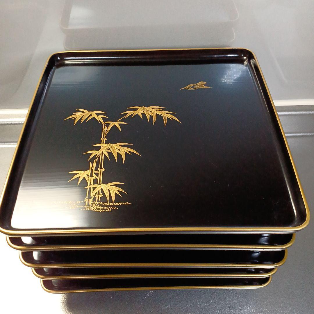 明治初期輪島塗沈金四方膳五客