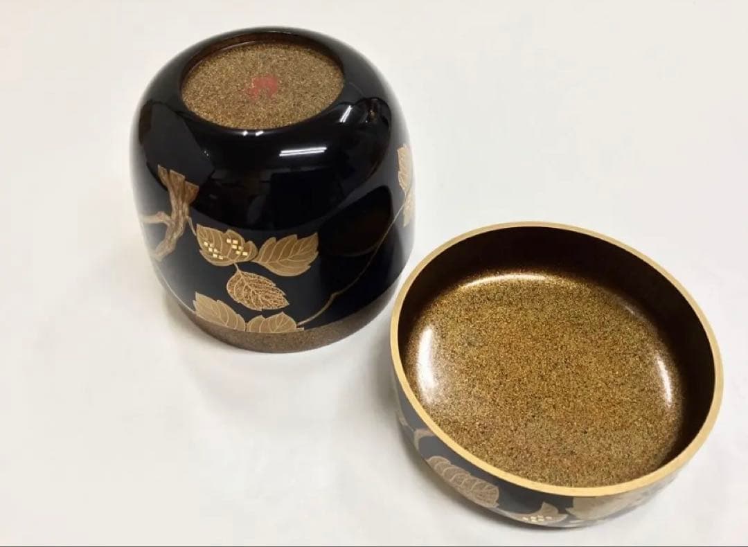 茶道具 古物品 大棗 桐の絵 内梨地 鉄五郎 木箱入