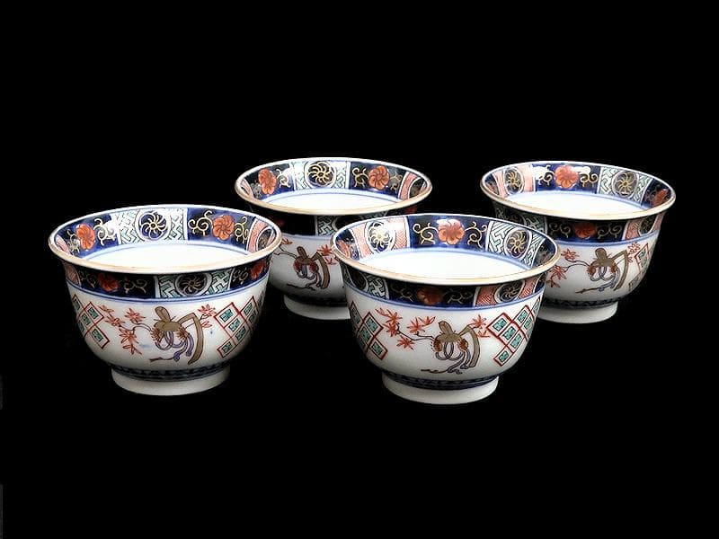 古伊万里　金襴手　烏帽子に紅葉の図　向付　４客　E203AS-BWg