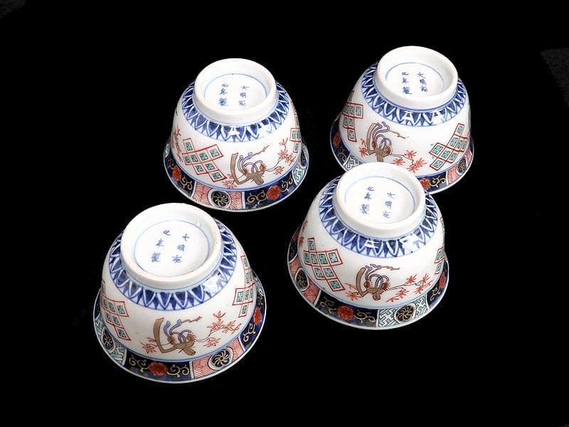 古伊万里　金襴手　烏帽子に紅葉の図　向付　４客　E203AS-BWg