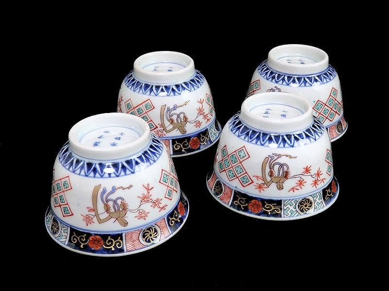 古伊万里　金襴手　烏帽子に紅葉の図　向付　４客　E203AS-BWg