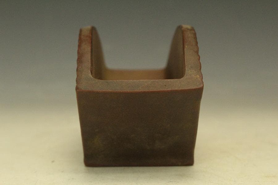 中国美術 朱泥 扇形 花盆 鐡画軒 在印 植木鉢(HA514)