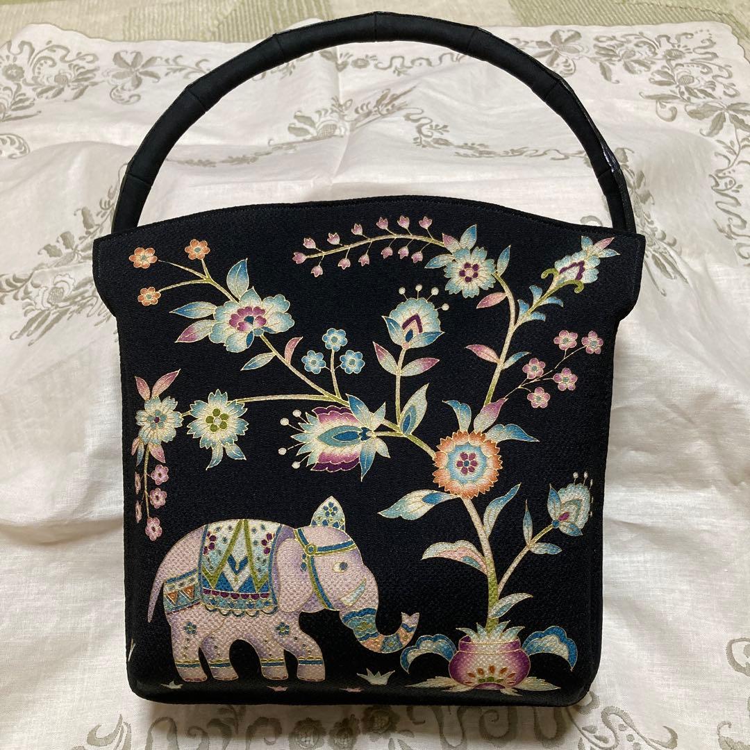 和装用バッグ 象と花の染め柄