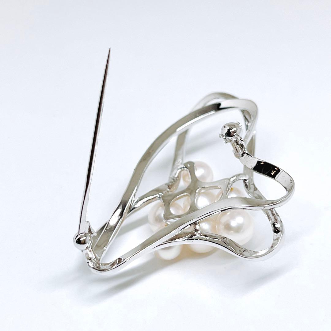 極美品✨MIKIMOTO ミキモト パール　ブローチ コサージュ　シルバー