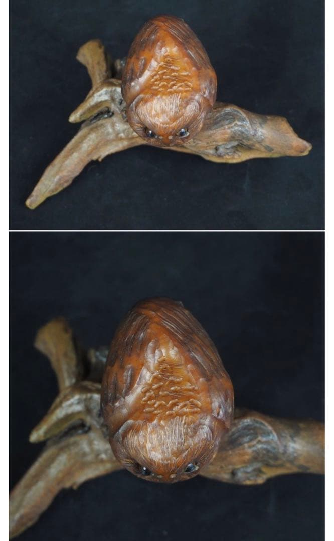 送料無料コレクター放出品天然素材フクロウ置物　神代木にフクロウ箱付骨董古玩古美術