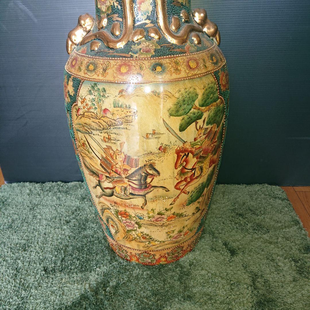 時代物、薩摩、金欄手群鶴地紋花鳥金壺