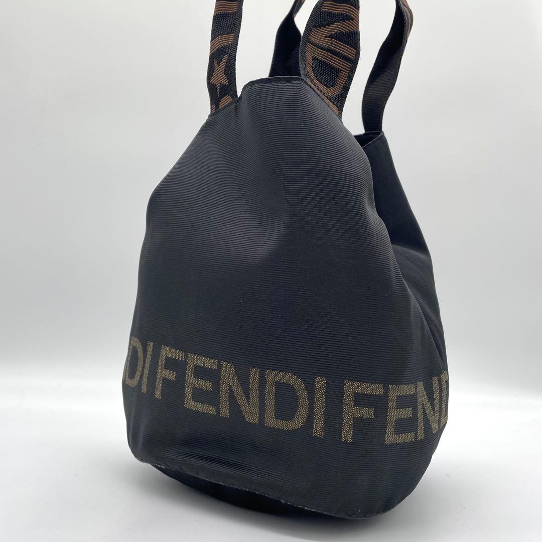 【美品】フェンディ　ミニトート　ハンドバッグ　ナイロン　バケット型　ロゴライン