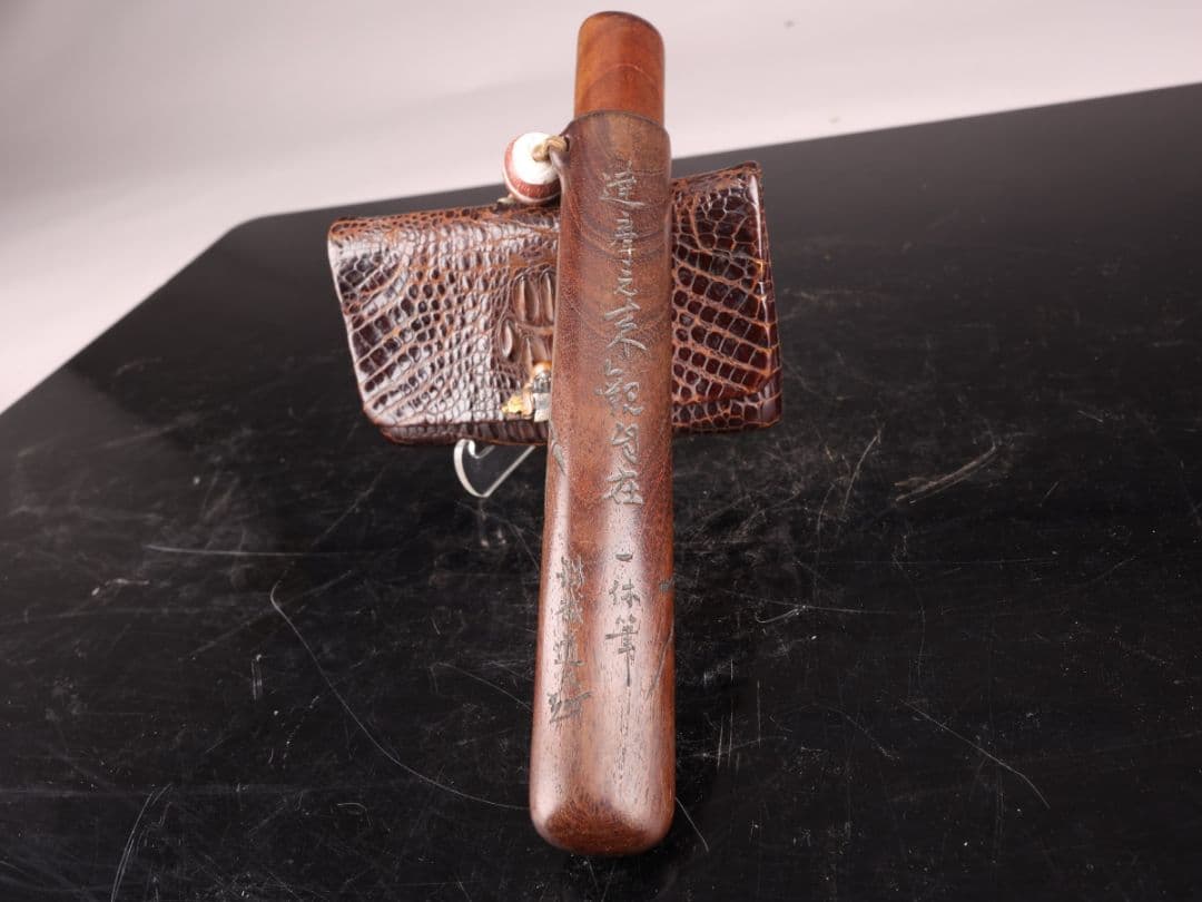 K1618 喫煙具 加納鉄哉刀 一休筆 達摩金具 光山刀 皮製煙草入 莨入 緒締