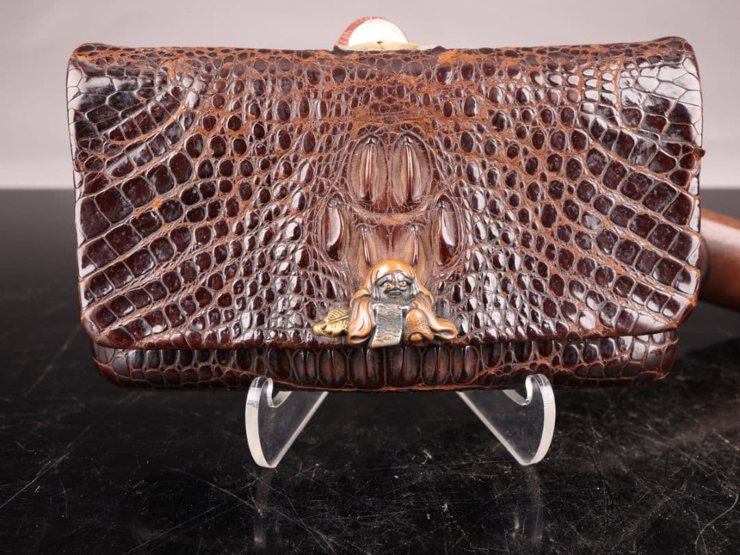 K1618 喫煙具 加納鉄哉刀 一休筆 達摩金具 光山刀 皮製煙草入 莨入 緒締