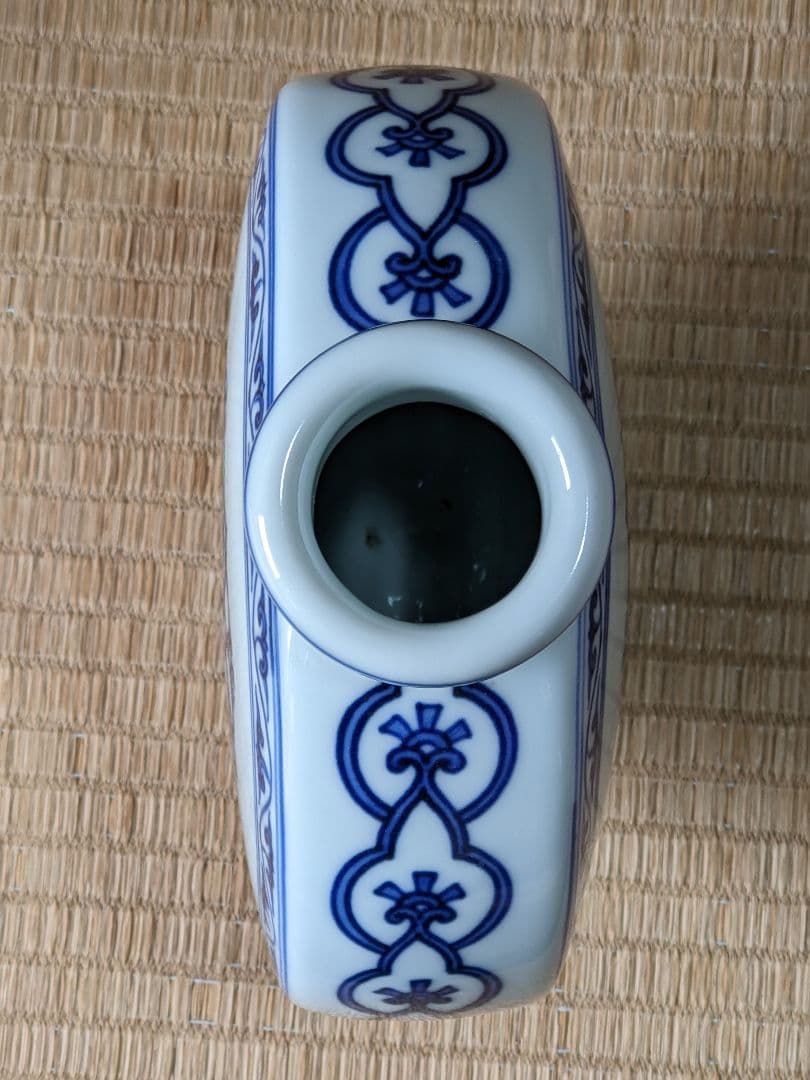 ♦京焼名跡 第四代三浦竹泉造 染付青華文様 扁壺 花器 古美術品 工芸品 骨董品