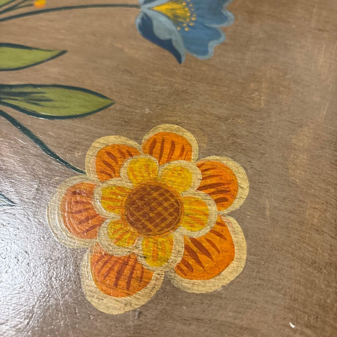 フランス　蚤の市　ヴィンテージ 花柄 木製 ベッドテーブル ハンドペイント