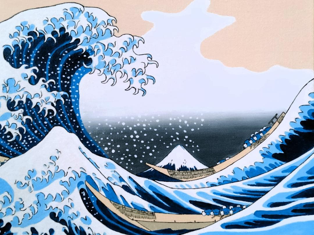 ★富嶽三十六景　神奈川沖・谷村一男肉筆油彩画・F6・新品額付