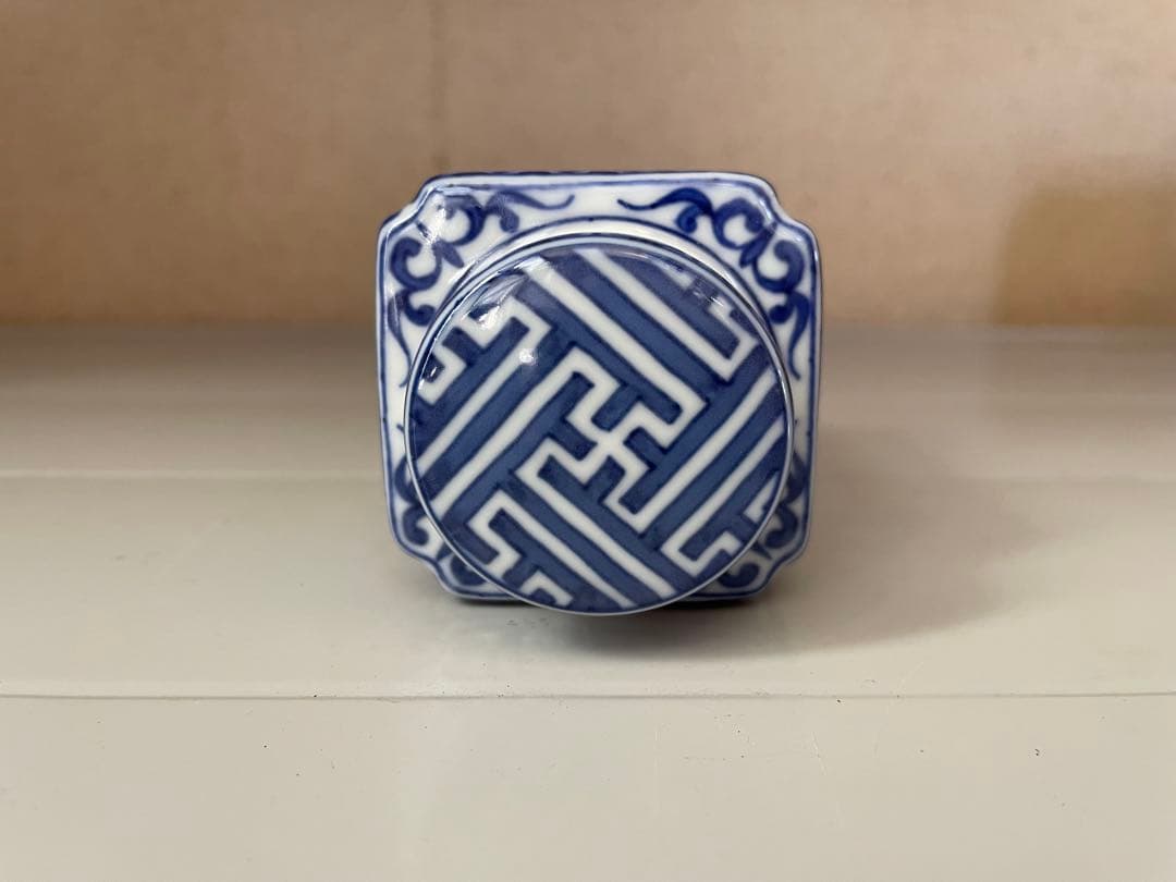 平安清昌 茶入れ 染付祥瑞 角形/京焼/加藤清昌