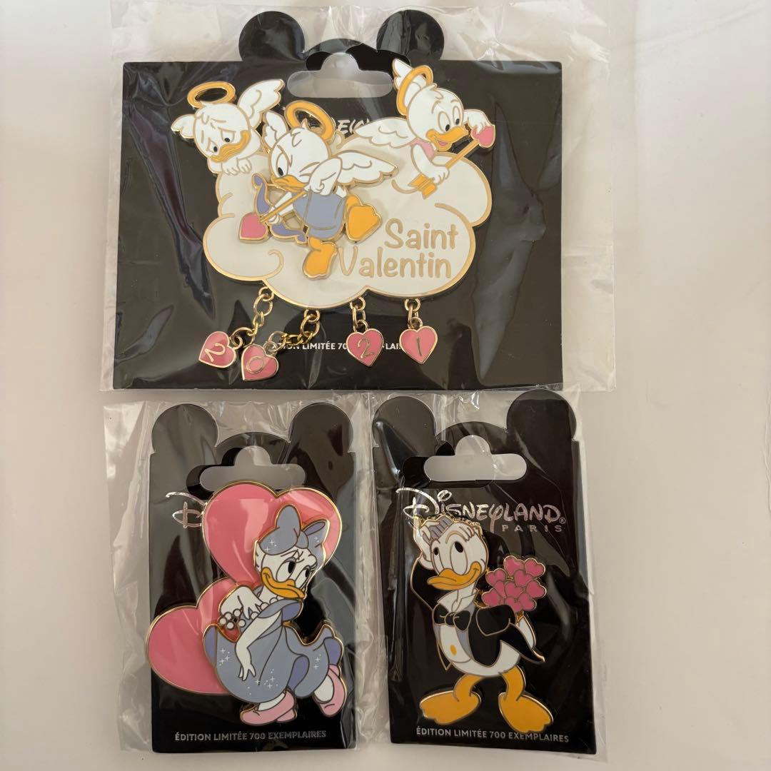 ディズニー　ピン　パリ　バレンタイン　ドナルド　デイジー　ヒューイ　ドゥーイ