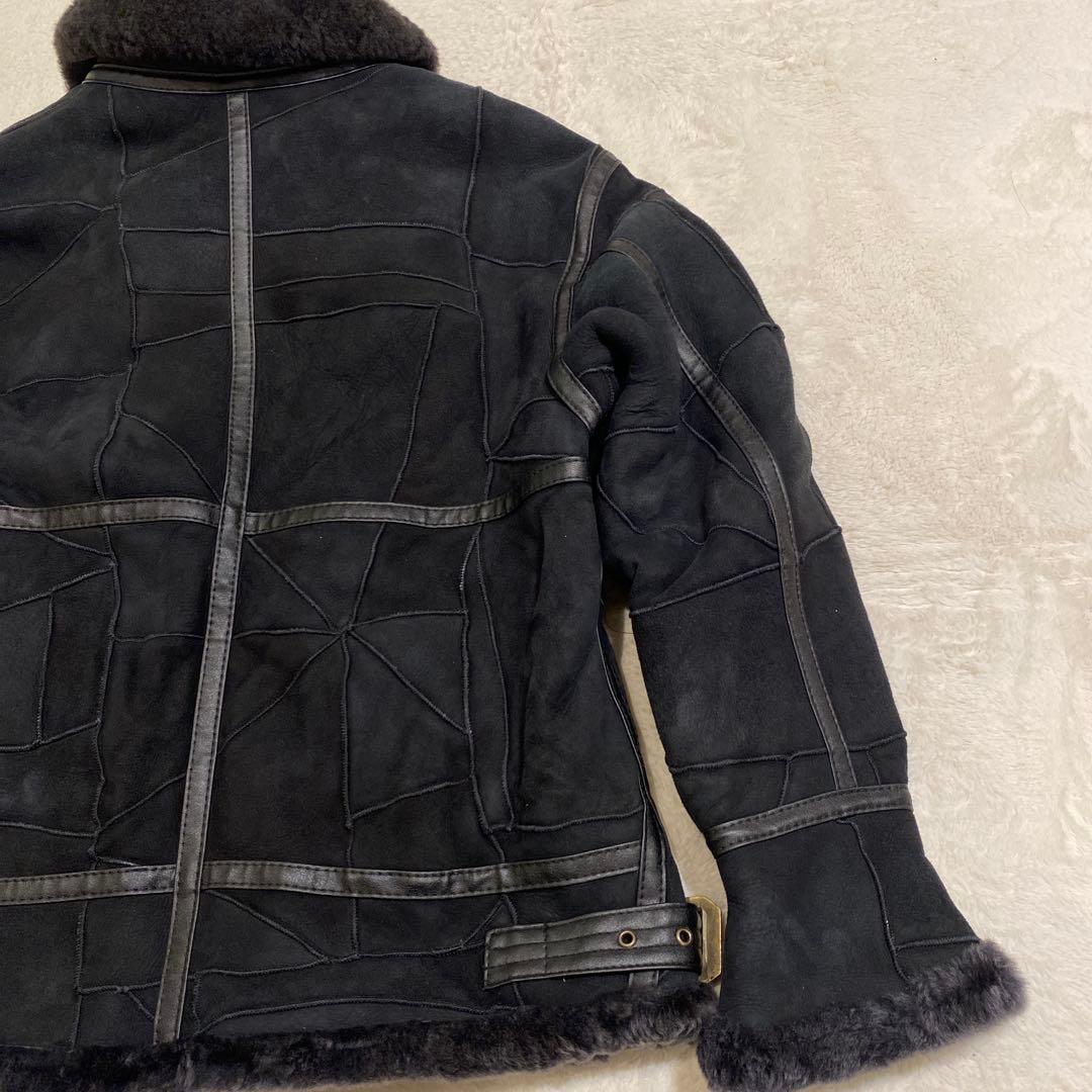 ムートンジャケット ブラック パッチワーク 羊革 B-3タイプ 韓国製 メンズM