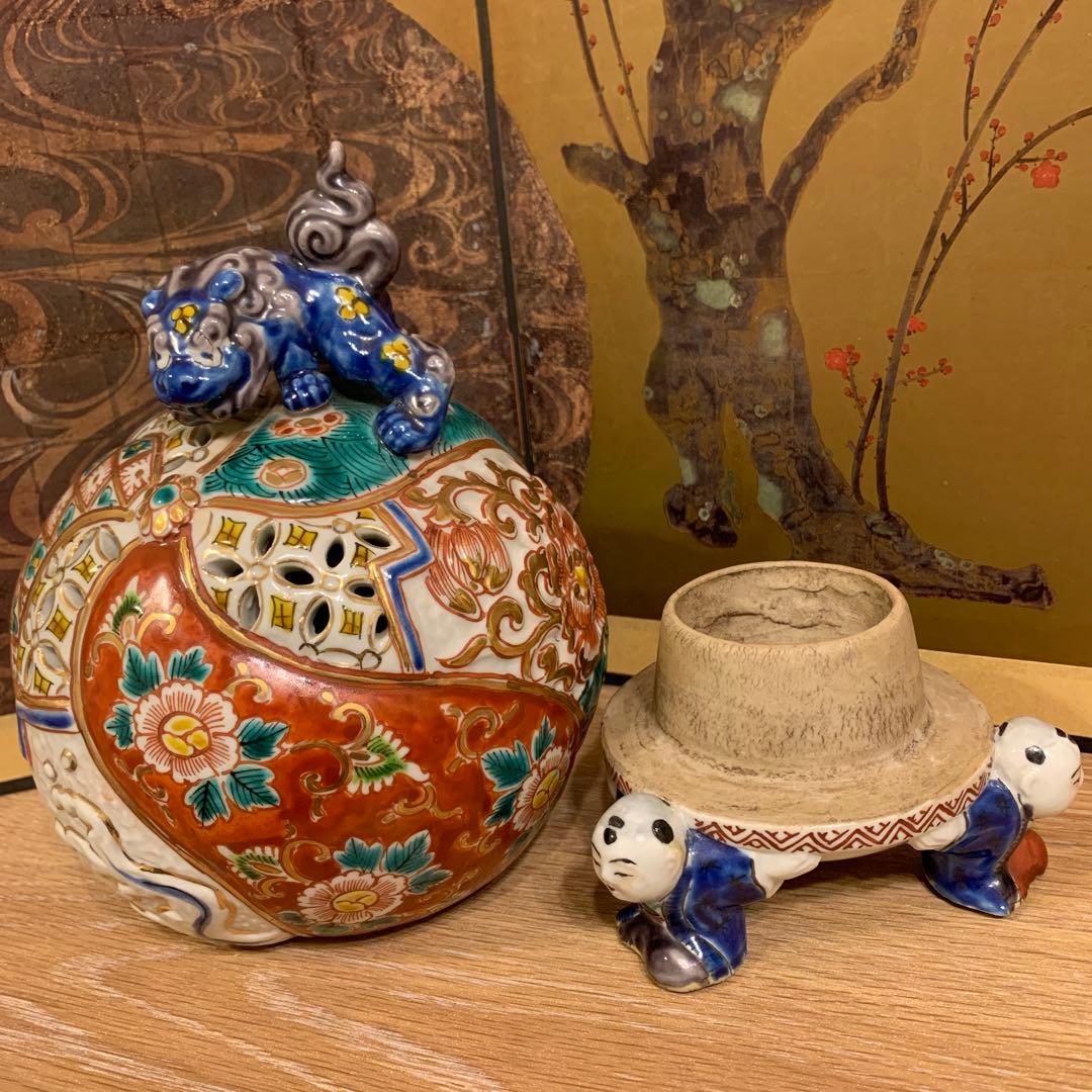 アンティーク　色絵三足香炉　1客　6