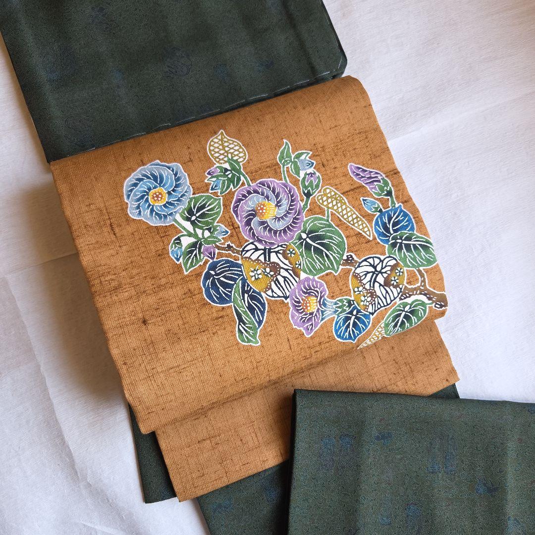 本場琉球紅型染　知念積元　紬名古屋帯