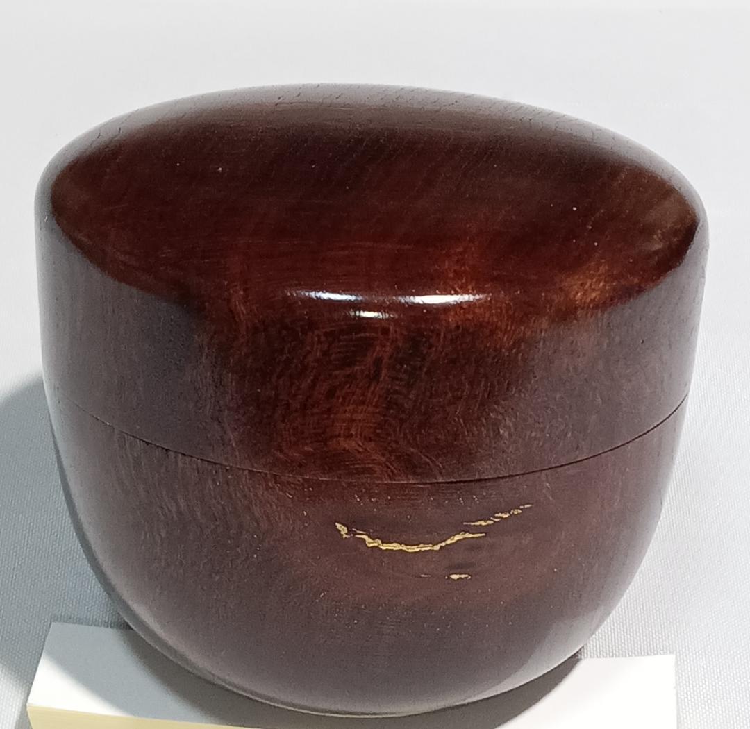 茶道具　木地師　和田海山作　欅拭漆塗杢目沈金加工平棗　超美品！！