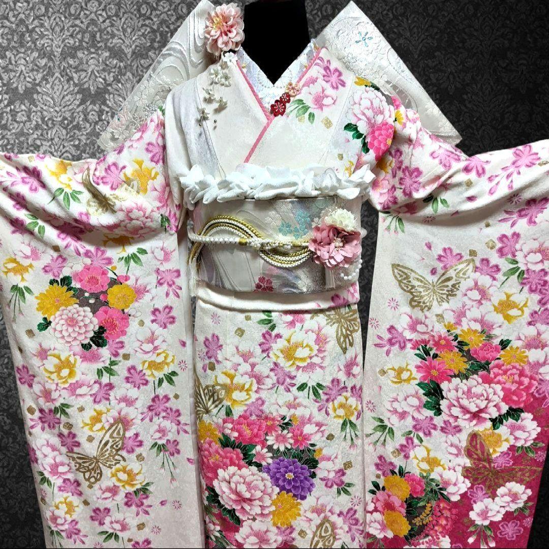 振袖フルセット(8点)・成人式・金彩加工・くすみ・ピンク・正絹・逸品