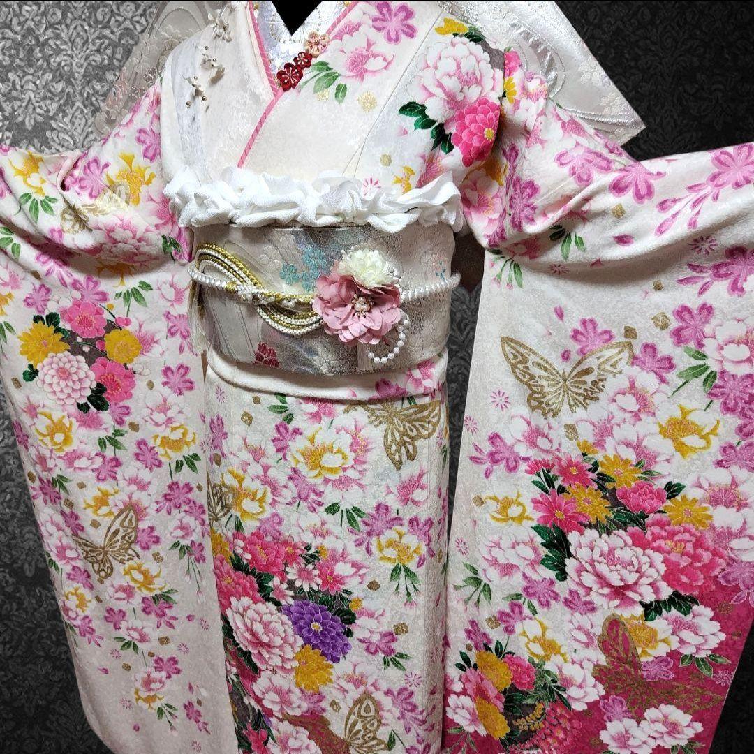 振袖フルセット(8点)・成人式・金彩加工・くすみ・ピンク・正絹・逸品