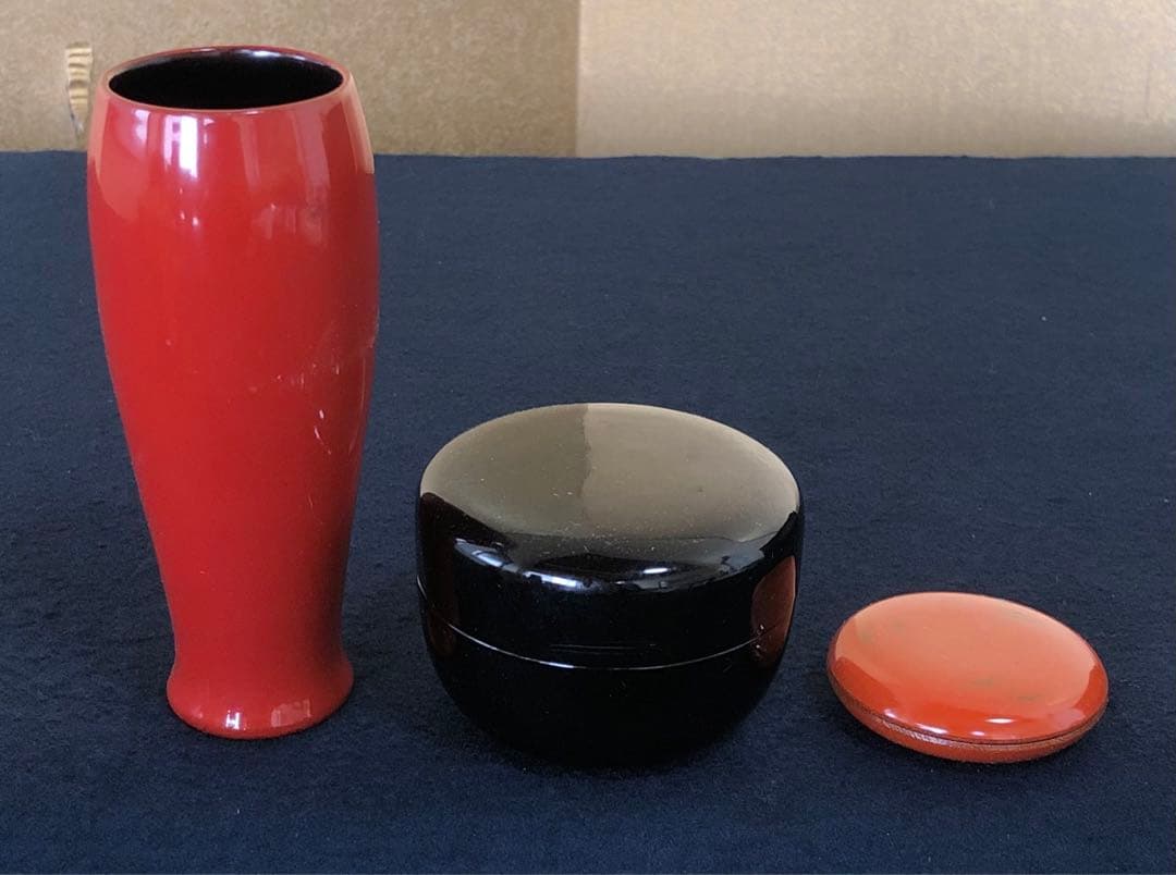 ‼️割引《R》茶道具 黒柿合せ塗 茶箱 お茶道具6点付　250731F3