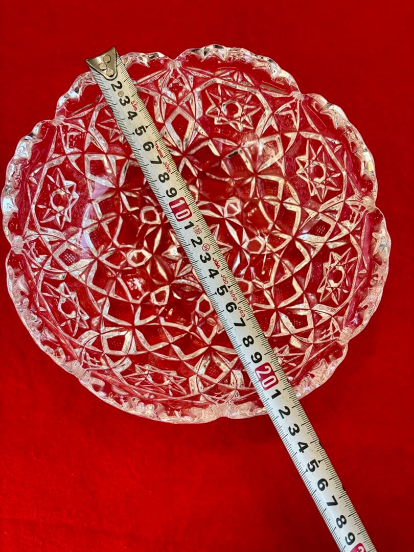 古い　クリスタルガラス 星形模様 皿 約20cm