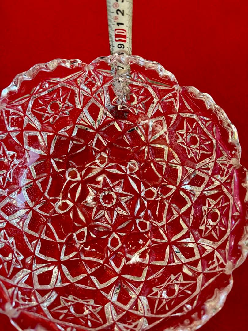 古い　クリスタルガラス 星形模様 皿 約20cm