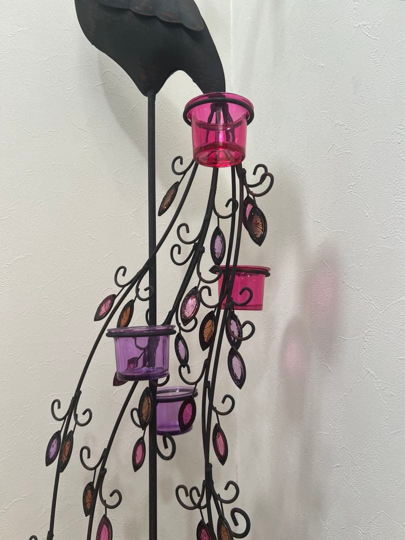 美品　孔雀　アイアン　キャンドルスタンド