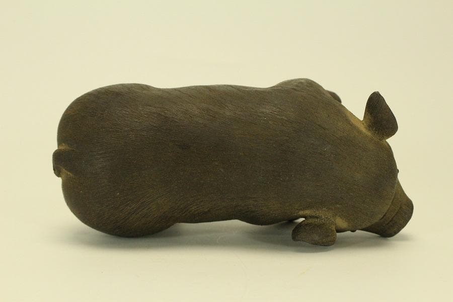 中国美術 紫泥 猪 細密 置物 骨董(LC982)