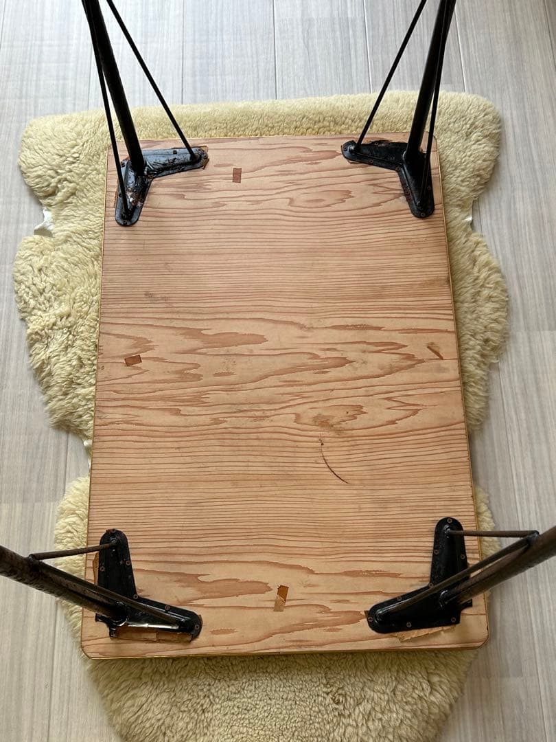 昭和レトロ　ポップ　花柄　鉄脚テーブル　ヴィンテージ　作業台　ダイニング　机