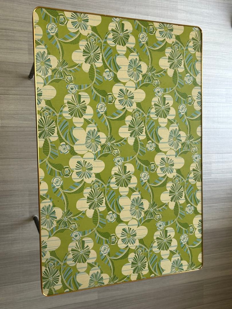 昭和レトロ　ポップ　花柄　鉄脚テーブル　ヴィンテージ　作業台　ダイニング　机