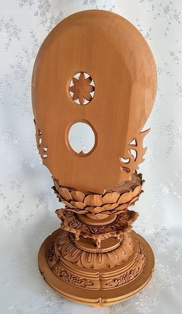 台座+光背 3.5寸坐像用#595 円台 円光 木彫 仏像付属品