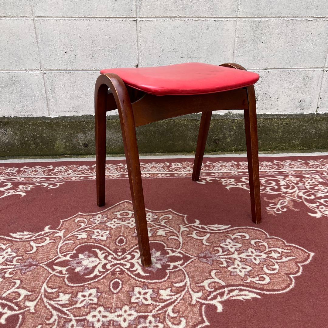 剣持勇デザイン ◾️ 秋田木工 木製スタッキングスツール 椅子 赤 レッド