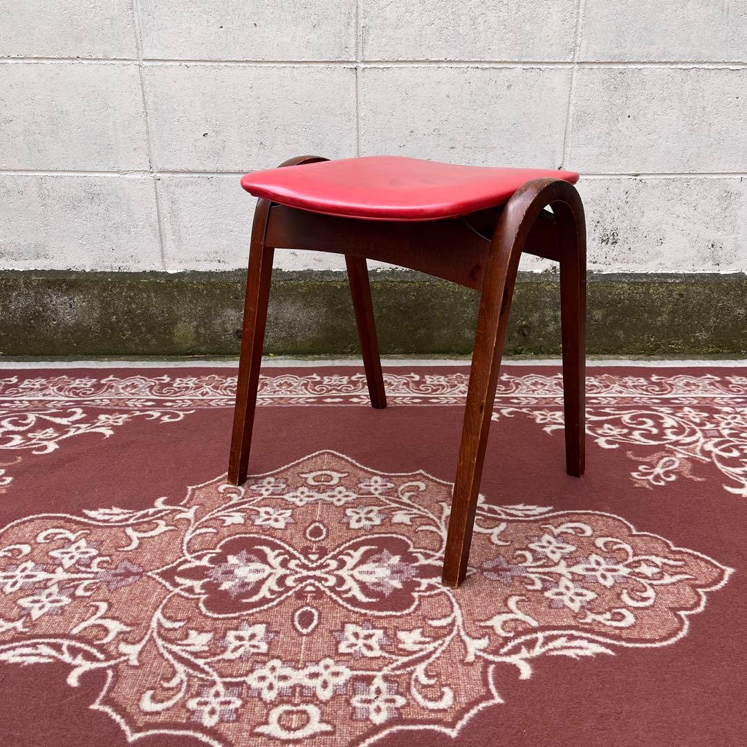 剣持勇デザイン ◾️ 秋田木工 木製スタッキングスツール 椅子 赤 レッド