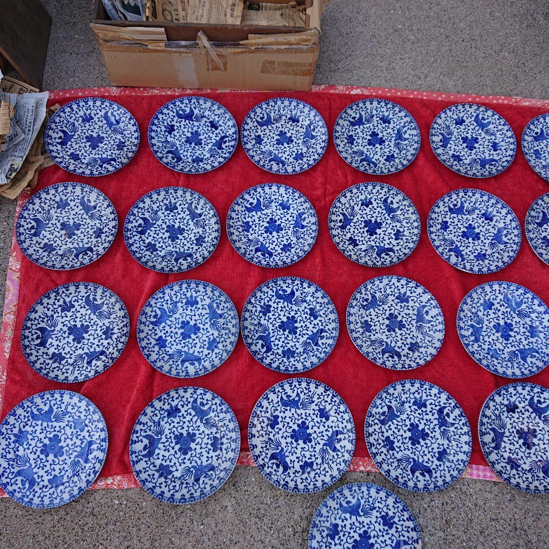 オールドノリタケ鳳凰皿唐草、染付皿