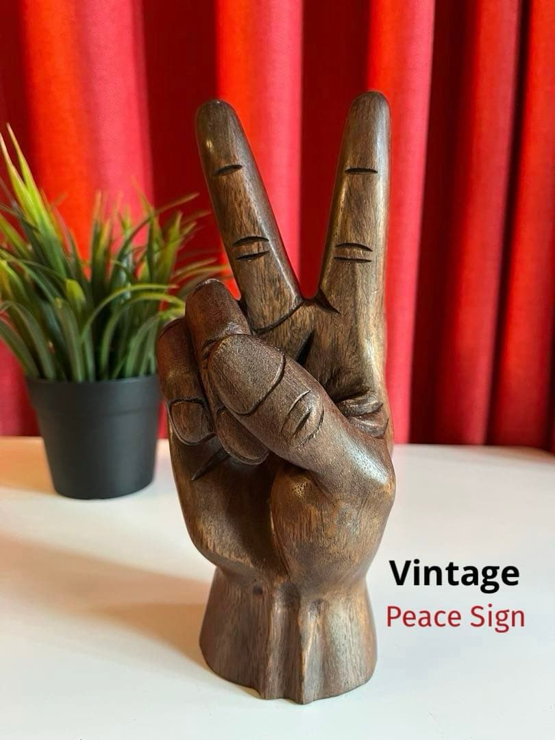 ヴィンテージ　木製　ハンド　ピースサイン　70'sアメリカ　彫刻　手　オブジェ