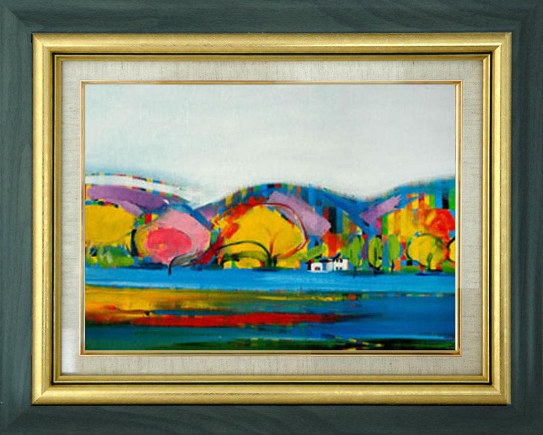 油絵 菅家令子 絵 絵画インテリア 額付(黒) uF6-081811 風景 紅葉