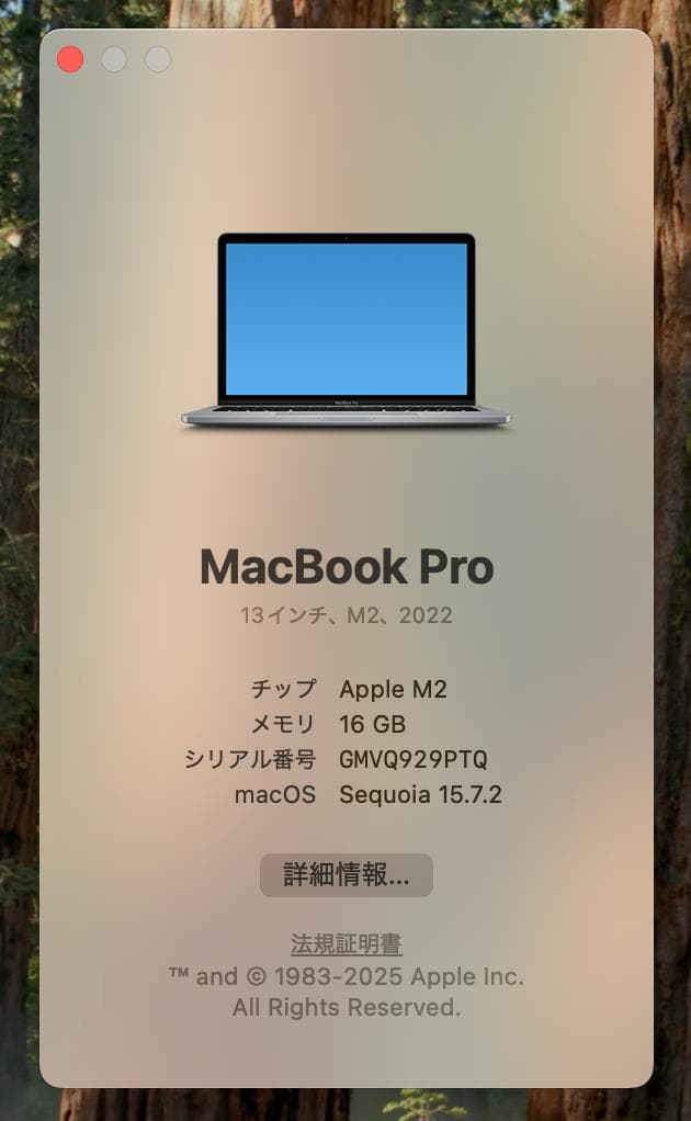 MacBook Pro M2チップ メモリ16GB/SSD256 13インチ