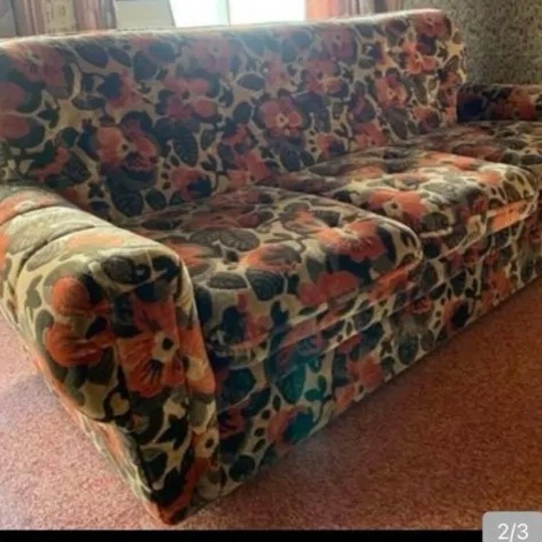 数日限定 70年代レトロ花柄ソファセット 直接引渡しのみ
