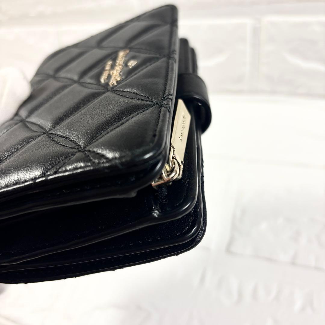 kate spade ケイトスペード 二つ折り財布 キルティング 黒 レザー