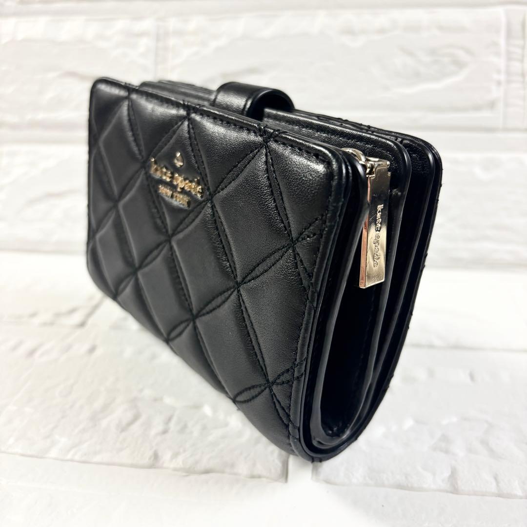 kate spade ケイトスペード 二つ折り財布 キルティング 黒 レザー