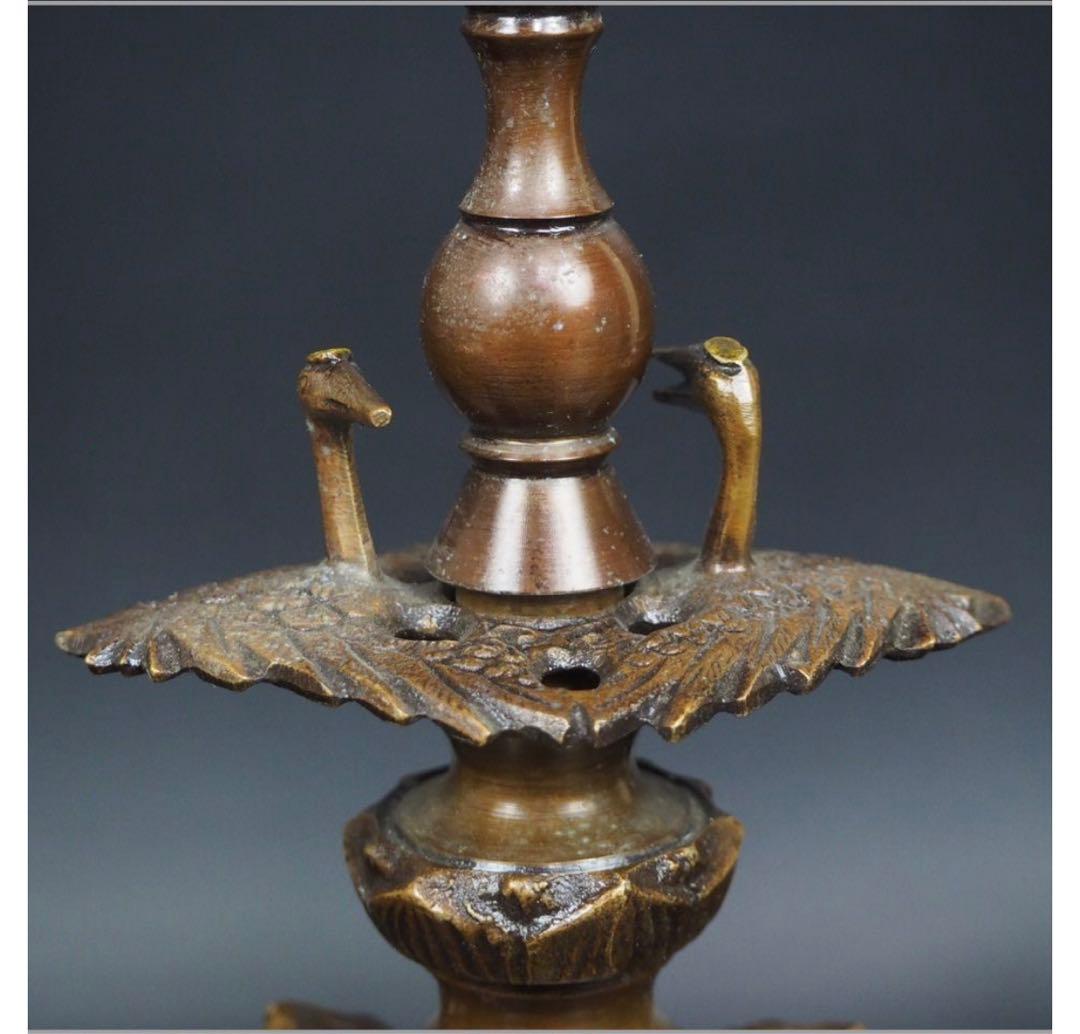 送料無料 時代物　『栄翠』造　銅製燭台一対　高さ27.5ｃｍ　仏教美術