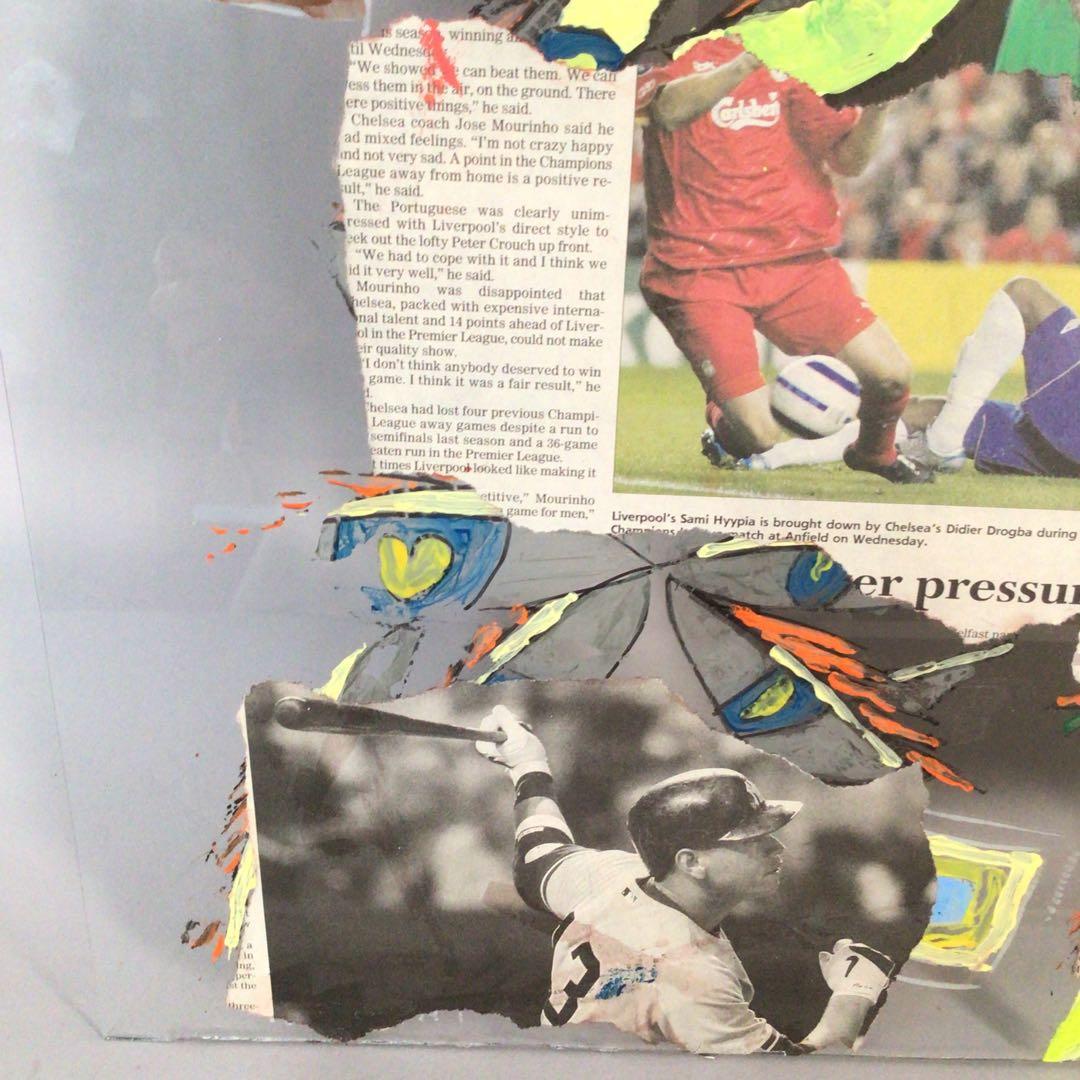 No3716 ガラス絵　荒木敬　「楽描 Ⅱ」紙箱付　コラージュ　抽象画　送料無料