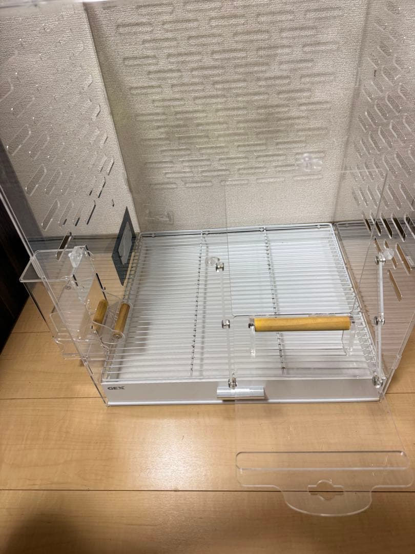 アクリル小動物用ケージ 木製止まり木付き　フクロモモンガ　インコ　オオム　 鳥