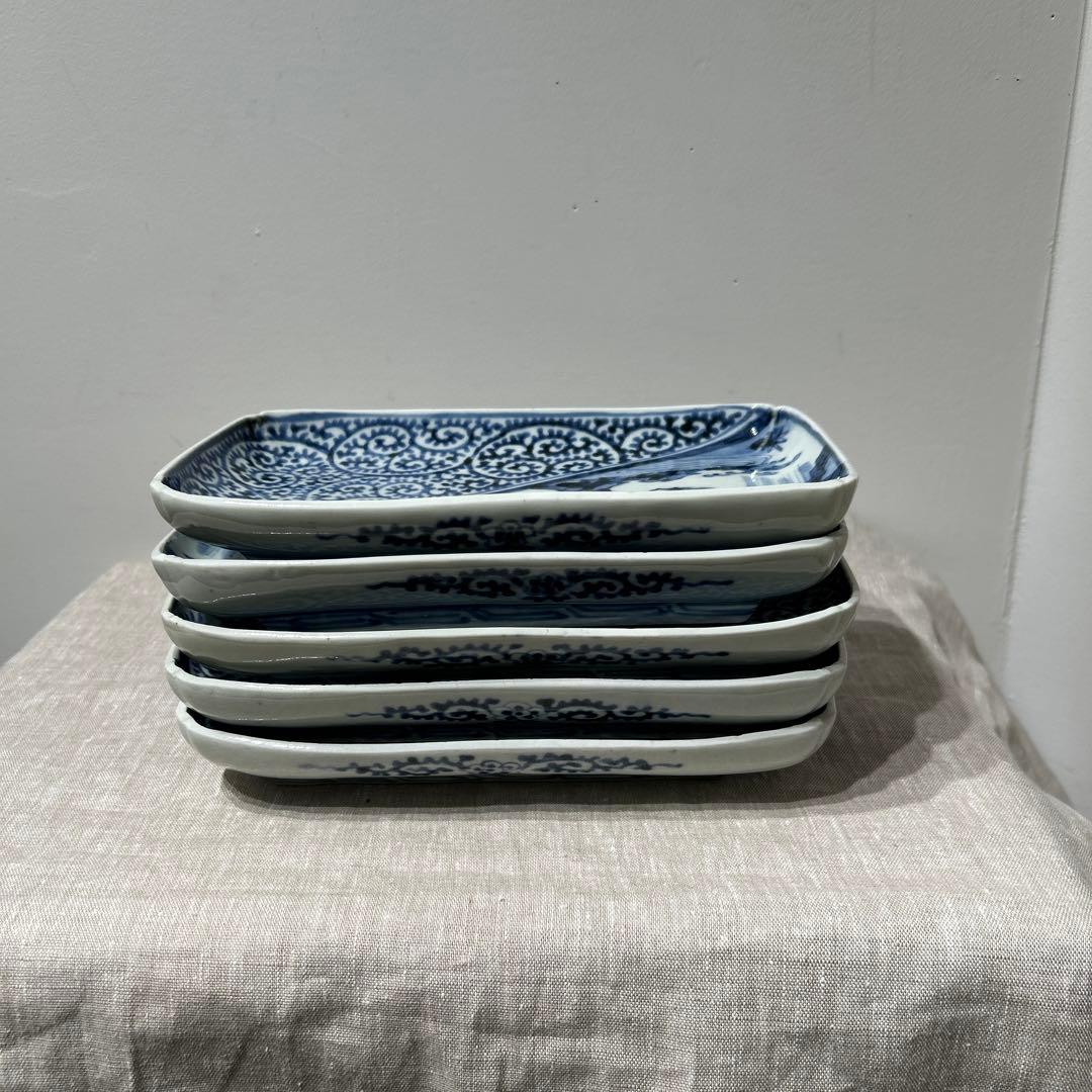 元禄時代　古伊万里　角皿　富貴長春5枚セット　完品