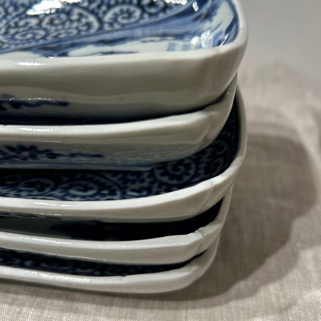 元禄時代　古伊万里　角皿　富貴長春5枚セット　完品